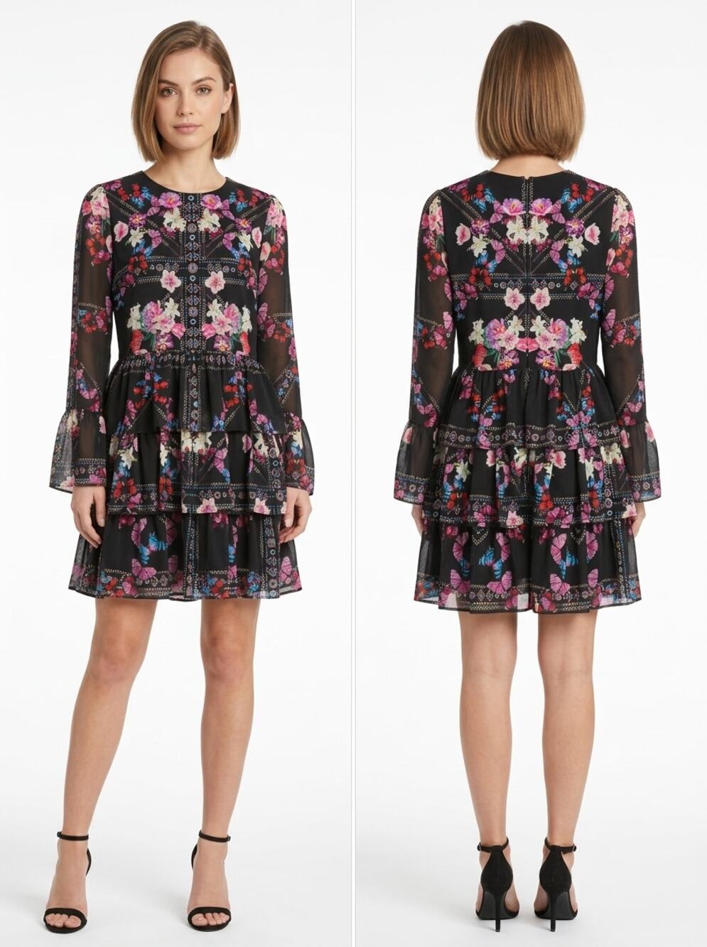 bebe Black A-Line Ruffle Chiffon Dress Women Size S/P